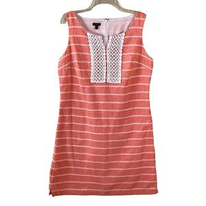 Talbots Linen Striped Sheath Coral Dress 14